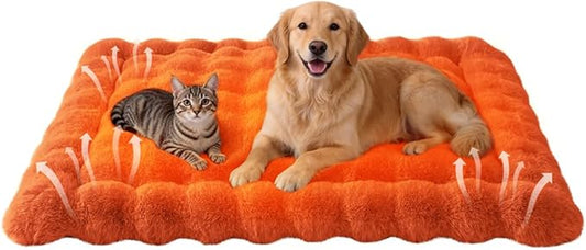 Large Dog Bed Mat, Extra Large Plush Faux Fur Washable Pet Bed for Large Dogs, Non-Slip Fluffy Dog Mat – Machine Washable XL Dog Sleeping Pad for Large Breeds, 35 x 27 Inch Orange