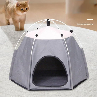 Cute Cat Teepee Cave, Cat Tent Foldable Indoor Outdoor with Thick Mat,Puppy Bed Tent,Bunny Pet Tent Teepee,Portable Dog House Teepee Tent, Cat Bed,Dog Bed Tent,Puppy Bunny,Pet Tent Teepee (D, L)