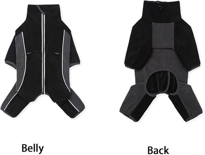 Fleece Dog Coat for Small Medium Dog,Pullover Pajamas Jumpsuit Bodysuit Puppy Coats with Legs, Pet Windproof Warm Cold Weather Jacket Full Body Vest Cozy Snowsuit Outfit Clothes (Black, XS)