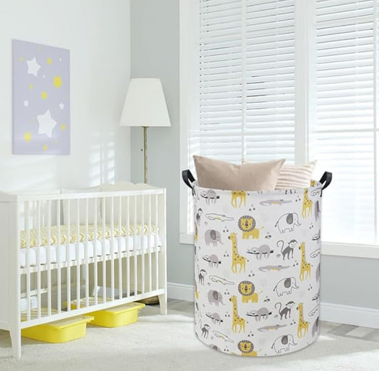 Animal Baby Laundry Basket Baby Hamper Kids Hamper Basket Toy Storage Bin for Boys Room Decor Baby Nursery Hamper Gift Baskets for Bedroom Bathroom(Grey Animal)
