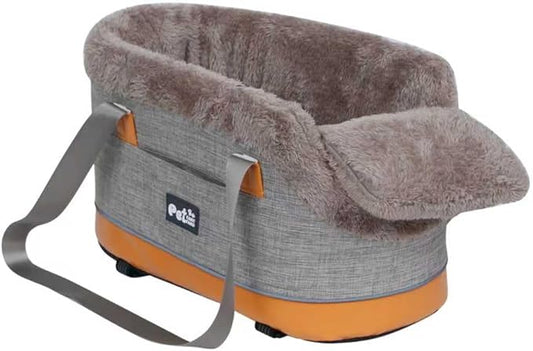 Pet Car Center Console Elevated Armrest Car Seat for Small Puppy, Dogs & Cats (Up to 10 lbs) – Dark Gray Washable Plush Carrier with Safety Leash, Fits Front Vehicle Console Space (Khaki)