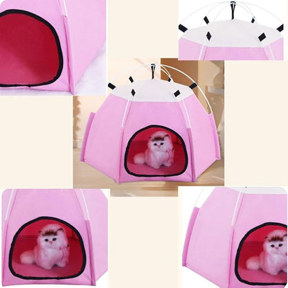 Cute Cat Teepee Cave, Cat Tent Foldable Indoor Outdoor with Thick Mat,Puppy Bed Tent,Bunny Pet Tent Teepee,Portable Dog House Teepee Tent, Cat Bed,Dog Bed Tent,Puppy Bunny,Pet Tent Teepee (G, L)
