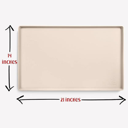 DogBuddy Waterproof Dog Food Mat with Raised Edge, Silicone - Nonslip Pet Feeding Mat for Floors (M: 21' x 14', Vanilla)