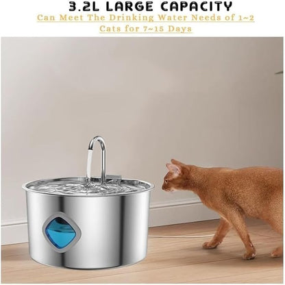 Dog Water Bowl, Stainless Steel Pet Drinking Fountain with Quadruple Filtration, 3.2L Large Capacity Automatic Water Dispenser, Ultra Quiet for Cats