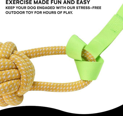 Dog Bungee Tug Toy, Hanging Tether Tug of War for Various of Dogs to Exercie and Play, Outdoor Retractable Dog Rope with Cotton Chew Toy (Green Strap)