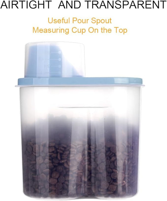 GreenJoy 2 Pack 2lb/2.5L Pet Food Storage Container with Measuring Cup, Can Covers and Bowl for Small Dog, Cat, Waterproof-BPA Free (Blue 1.8L)