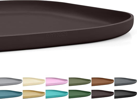 Small Silicone Pet Food Mat with Raised Edge for Food and Water Bowl, Square Dog Feeding Mats, Cat Food Trays for Floor Waterproof, Rubber Tray for Dogs and Cats, 12 x 12 x 0.7 Dark Brown