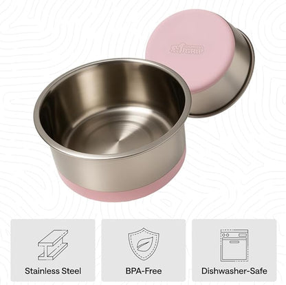 GORILLA GRIP Dog Bowls, Heavy Duty 304 Stainless Steel, Holds 6 Cups Each (48 fl oz) Food and Water Bowl for Feeding Dogs and Cats, Dishwasher Safe, Rust Resistant, BPA Free Rubber Base Set of 2 Pink