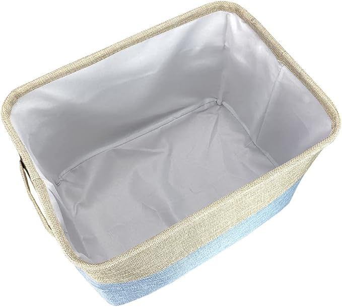 Personalized Foldable Storage Basket with Cute Dog Yorkie Collapsible Sturdy Fabric Pet Toys Storage Bin Cube with Handles for Organizing Shelf Home Closet, Blue amd White