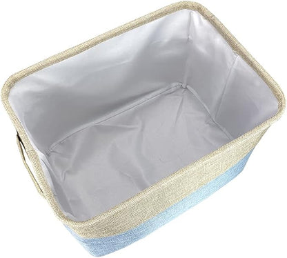 Personalized Foldable Storage Basket with Cute Dog Yorkie Collapsible Sturdy Fabric Pet Toys Storage Bin Cube with Handles for Organizing Shelf Home Closet, Blue amd White