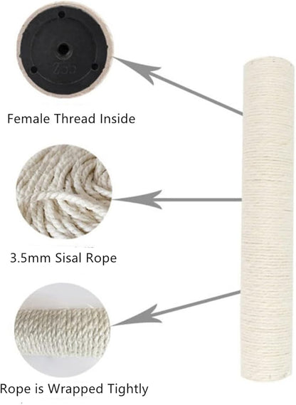 SHENGOCASE Cat Tree Tower Accessories Replacement Post 17.7" L, Ø 3.15" Pole with M10 Bolt, DIY Cat Scratching Post Pole