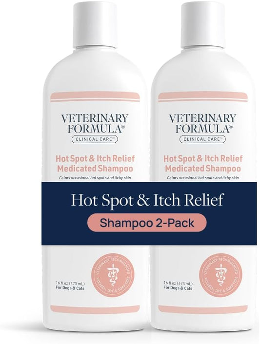 Veterinary Formula Clinical Care Hot Spot & Itch Relief Medicated Shampoo for Dogs and Cats 16 Fl Oz – Helps Alleviate Sensitive Skin, Scratching, and Licking of Coat (2 Pack)