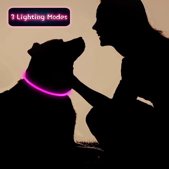 Weewooday 3 Pcs Dog Collar USB Rechargeable LED Light up Dog Collar Flash Waterproof Pet Necklace Pet Lights for Night Walking Adjustable Safety Necklace for Large Medium Small Puppy(3 Natural Colors)