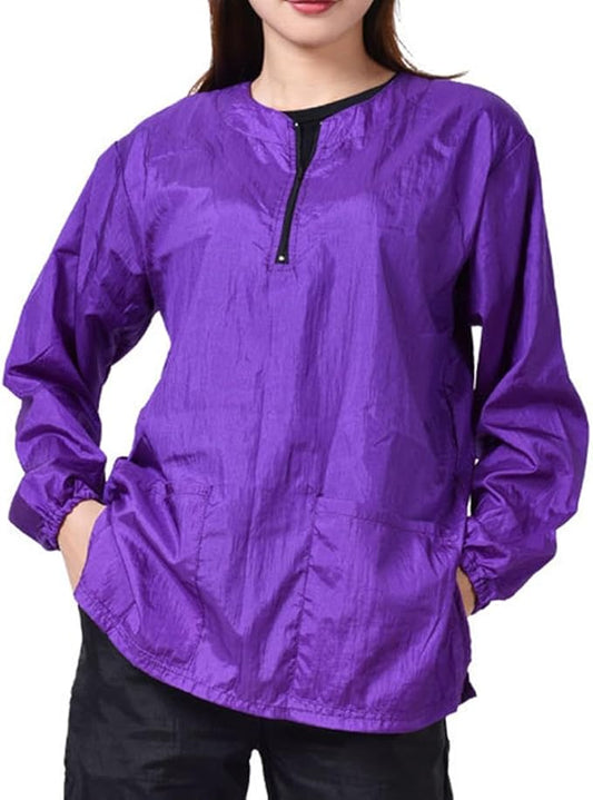 Dog Grooming Smock, Dog Grooming Smock for Men Women, Anti-Static Smock for Pet Shop Dog Cat Grooming Bathing, Long Sleeves, Water Resistant and Hair Proof, (Solid Purple M)