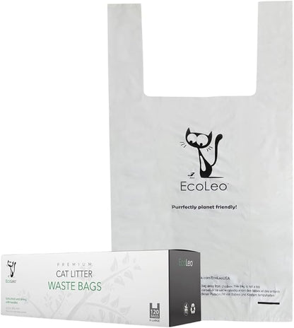 EcoLeo Cat Litter Waste Poop Bags - X-Large, Thick, Leak Resistant, Pet/Dog Poo Bags with Easy-Tie Handles,10.5 x 18.5 inch, White