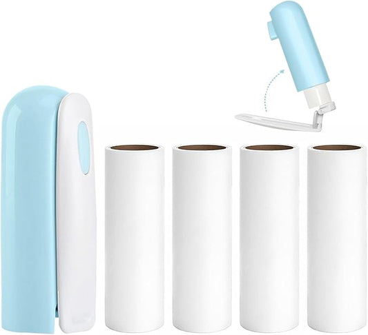 Mini Travel Lint Roller with 150 Sticky Sheets, Foldable Portable Lint Roller for Clothes, Travel, Compact Small Pet Hair Remover for Purse Car Bag Essentials (Blue)