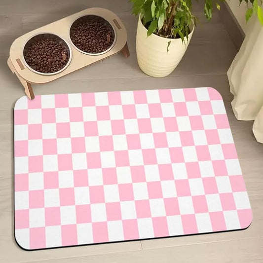 Dog Food Mats for Floors Waterproof, Pet Water Bowl Mats Pet Feeding Absorbent Placemats Plaid 17 * 30 inch
