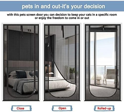 Reinforced Cat Screen Door,Fits Door Opening Size 34''x 81'',Thickened Cat Resistant Mesh Screen Door for Living Room,Kitchen,Bedroom,Cat Proof Screen with Zipper Closure.