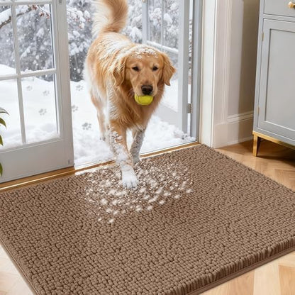 IM HOME Dog Door Mats for Muddy Paws, 30" X 20" Chenille Absorbent Doormat, Non Slip Heavy Dog Rugs for Muddy Paws, Soft Indoor Door Mat for Entryway, Mud Paw, Inside Floor, Camel