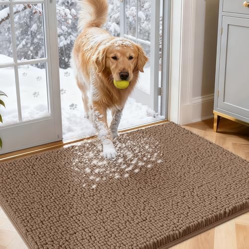 IM HOME Dog Door Mats for Muddy Paws, 30" X 20" Chenille Absorbent Doormat, Non Slip Heavy Dog Rugs for Muddy Paws, Soft Indoor Door Mat for Entryway, Mud Paw, Inside Floor, Camel