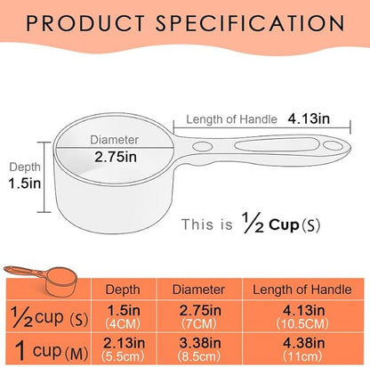 SUPERDESIGN 1/2 Cup Dog Food Scoop for Container Melamine Measuring Scoop for Dogs Cats Birds and Rabbits Pet Food Feeding Scoop Dishwasher Safe - Orange