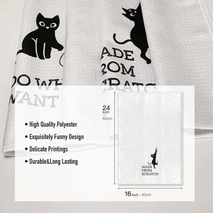 Funny Cat Kitchen Towels-Funny Joked Absorbent Tea Towel DéCor,Gifts for Cats Owner Mom Hostess Women New Home Housewarming Mama on Mother's Day,Birthday,Christmas,Thanksgiving16 x 24"
