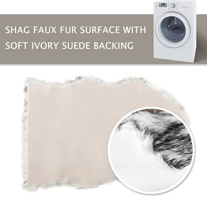 Asrug Faux Fur Dog Rug Plush and Fluffy Dog Mat Ultra Cozy Pet Throw Rug for Dogs Cats, Luxury Soft Faux Sheepskin Chair Seat Pad Shag Fur Area Rugs for Bedroom, 24 by 36 inches (Black&White)