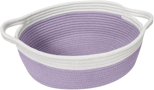 Woven Cotton Rope Gift Basket, Small Baskets for Gifts Empty, Cute Baby Nursery Basket, Pet Toy Storage Bin for Dog Cat, Decorative Wicker Home Organizer with Handles, 12"x 8"x 5", Purple