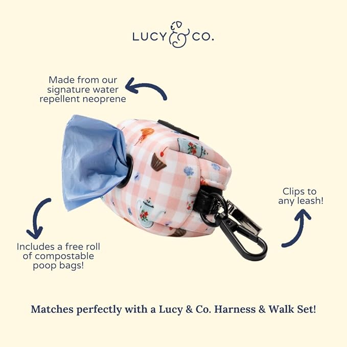 Lucy & Co. Sipping Slowly Dog Poop Bag Holder, Durable Waste Bag Dispenser with Clip for Leash