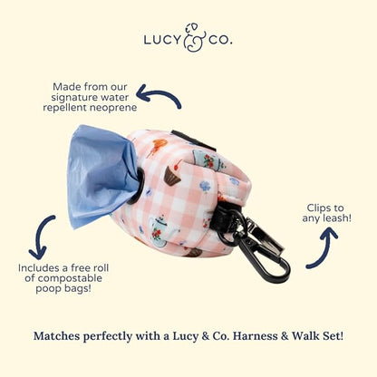 Lucy & Co. Sipping Slowly Dog Poop Bag Holder, Durable Waste Bag Dispenser with Clip for Leash