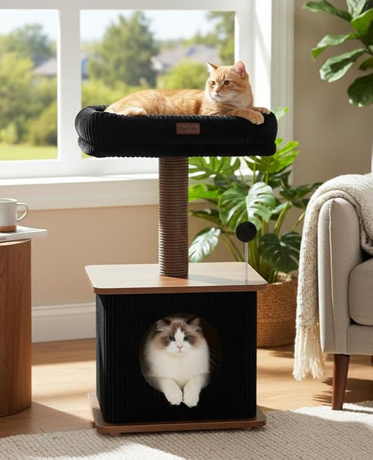 Modern Cat Tree for Indoor Cats, Nordic Loft Style, Cat Tower for Kitten with Sisal Scratching Posts, Soft Padded Beds & Cozy Condos, Floor-Mounted for Kittens & Adult Cats