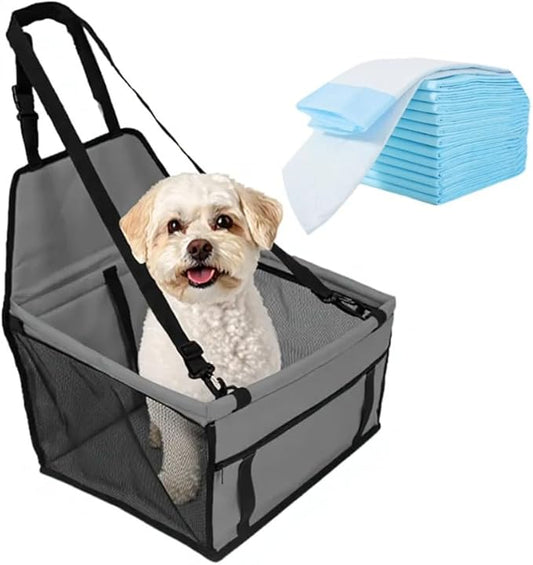 Small Dog Car Seat, Portable Foldable Breathable, Clip-On Safety Leash, Waterproof Oxford Travel Bag, Mesh Window for Pets Up to 15 lbs with 10PCS Pee Pads