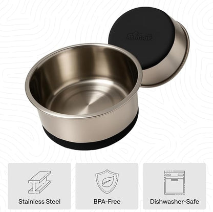 GORILLA GRIP Dog Bowls, Heavy Duty 304 Stainless Steel, Holds 6 Cups Each (48 fl oz) Food and Water Bowl for Feeding Dogs and Cats, Dishwasher Safe, Rust Resistant, BPA Free Rubber Base Set of 2 Black