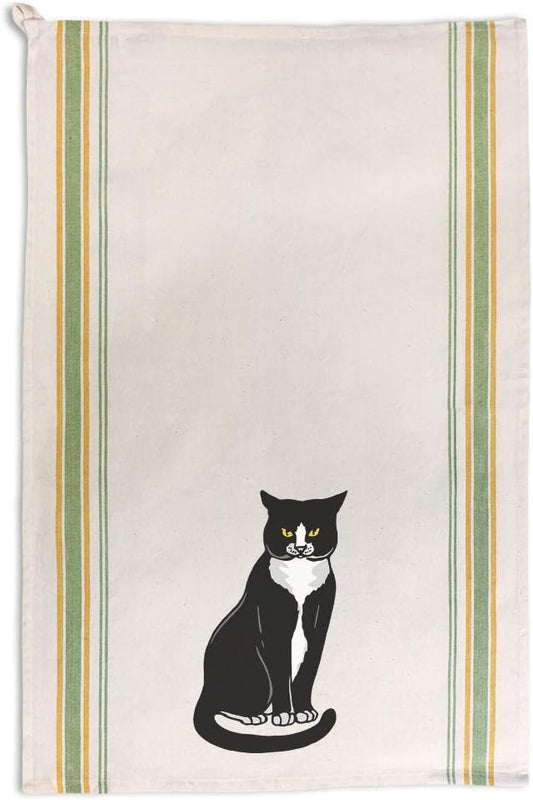 Style In Print Custom Decor Kitchen Towels Tuxedo Cat C Pets Cats Cleaning Supplies Dish Towels Green Stripe Design Only