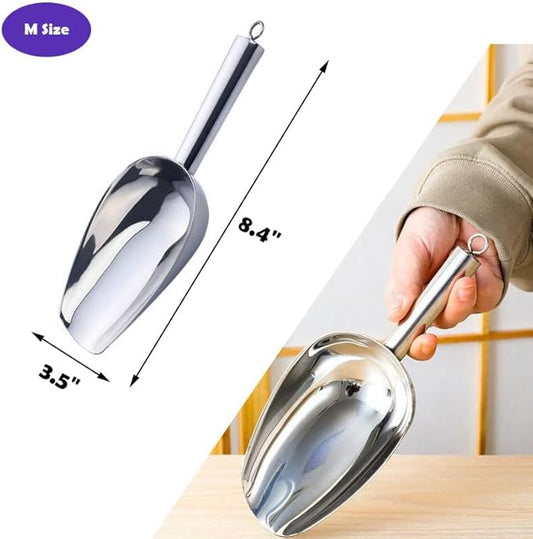Set of 3 Ice Scoop, Plastic Kitchen Ice Scoop for Canisters or Ice Maker, Food Scoops for Canisters, Freezer, Flour, Dry Foods, Coffee Beans, Pop Corn, Pet Dog Cat Food (Stainless Steel-M)