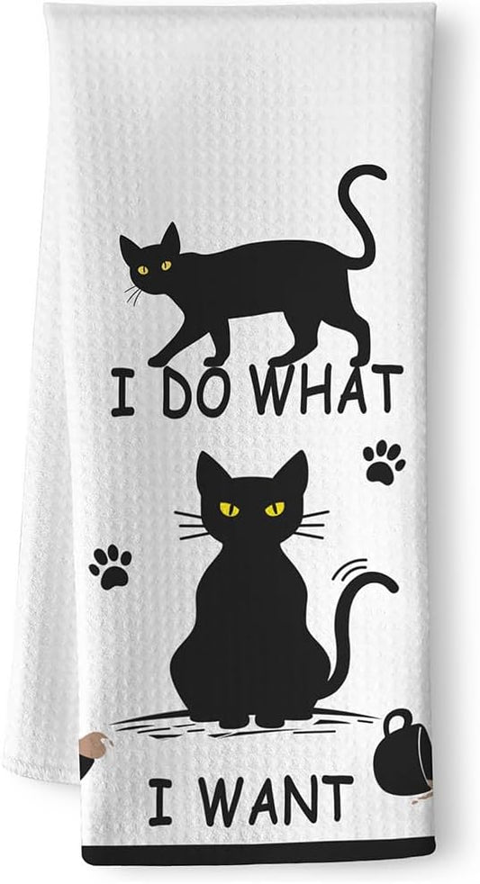 Rebellious Cat Kitchen Towels - Quick-Dry 'Unapologetic Independence' Decorative Kitchen Hand Towels Featuring Mischievous Feline Antics Art, Decorative Dish Towel for Cat Ladies & Unbothered Pet Moms