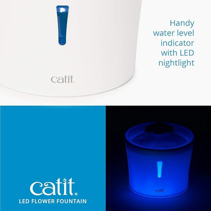 Catit LED Flower Fountain with Triple Action Filter, Cat Drinking Water Fountain, 3 L