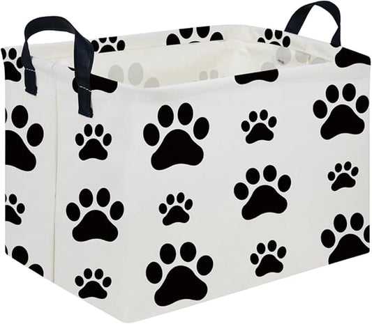 Rectangular Dog Basket,Nursery Hamper,Collapsible canvas kids toy storage box,Kids room storage basket,Pet decor(Dog paw)
