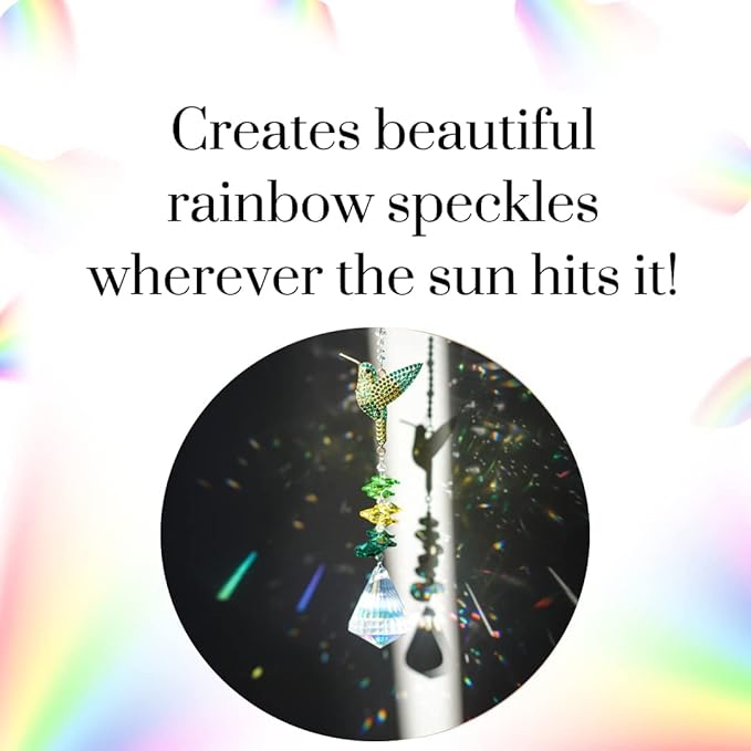 Rhinestones Hummingbird with Crystal Sun Catcher, Glass Window Hanging Ornament,Crystal Prism Suncatcher Outdoor Indoor Home Garden Party Decoration