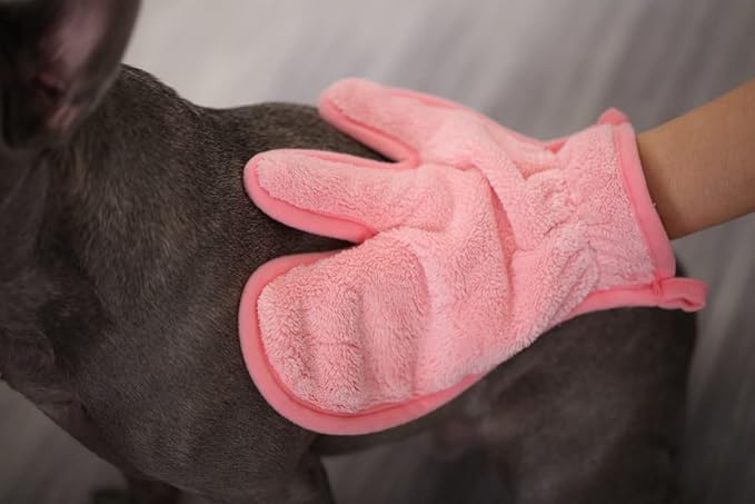 Pawyee Super Soft Fast-Drying Dog Towel Set for Cold Weather, Beach, Pool - Adjustable Microfiber Bath Robe with Drying Gloves for Cats and Dogs (X-Large, Pink Dino)