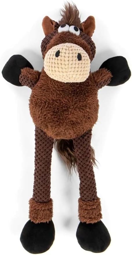 goDog Checkers Skinny Horse Squeaky Plush Dog Toy, Chew Guard Technology - Brown, Large