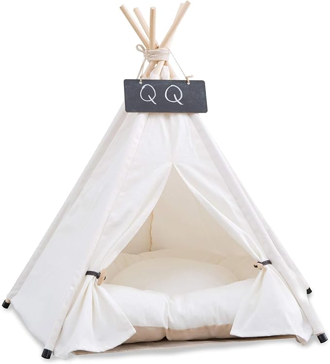 Dog Teepee Bed Cat Tent Portable Houses Pet Puppy with Thick Cushion (M:Size fits 9kg/20lbs (Pets))