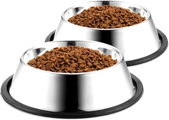 Stainless Steel Dog Bowls, 1.5 Cup/12oz Cat Bowl Water and Food with Rubber Base, Pet Bowls for Small Dogs, Cats, Puppy, Rabbit and Kitten, 2Pack