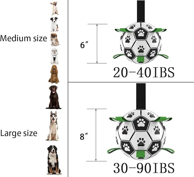 Dog Toys, Dog Soccer Ball with Straps for World Cup, Interactive Dog Balls for Small Medium Breed, Dog Birthday, Herding Ball, Durable Toy for Puppy Outdoor Play (6 Inch)