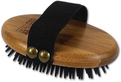 Bamboo Groom Curry Brush with Rubber Bristles for Pets