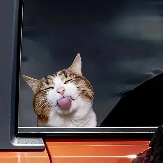 2 pcs Playful Tongue-Out Cat Funny Car Bumper Sticker,6 Inch Vinyl Decal, Waterproof,Die-Cut for Cars,Windows,Laptops