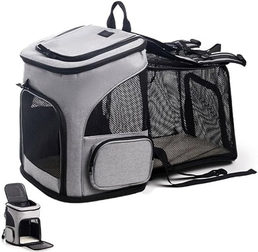 Expandable Cat Carrier Backpack, Large Soft Airline Approved Collapsible Pet Bag for Small Dogs Puppies Medium Cats, Breathable Portable Travel Bags for Hiking