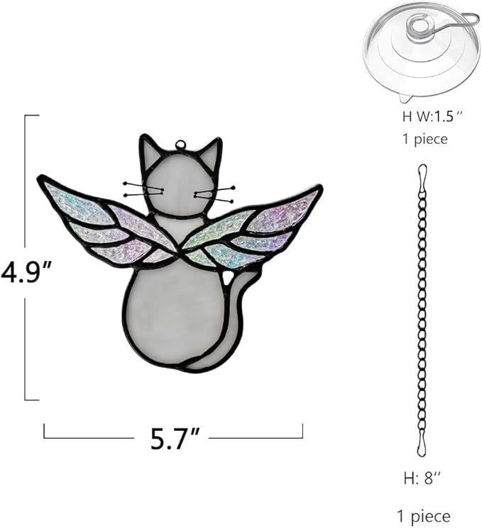 Gray Cats Gifts for Cats Lovers Suncatcher for Window,Angel Cat Memorial Gifts Stained Glass Window Hangings,Cat Loss Memorial Gifst for Women