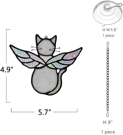 Gray Cats Gifts for Cats Lovers Suncatcher for Window,Angel Cat Memorial Gifts Stained Glass Window Hangings,Cat Loss Memorial Gifst for Women