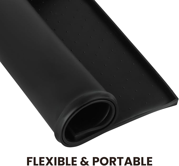 VIVAGLORY Dog Bowl Mat Grippymat Pet Food Mat, Waterproof Washable Nonslip Silicone for Pet & Cat, Food and Water Placemat with Lip & Raised Edges for Indoor Floor, S, Black